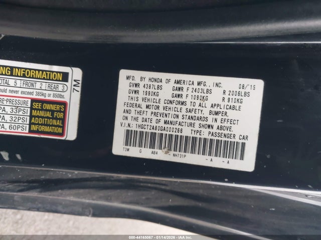 1HGCT2A80GA000266 Honda Accord Ex-l V-6