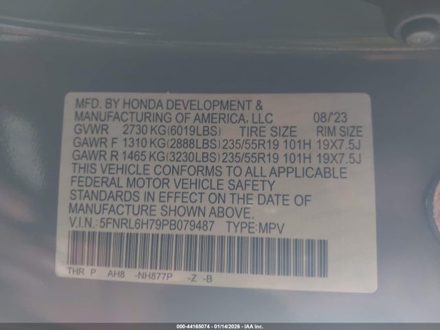 5FNRL6H79PB079487 Honda Odyssey Sport