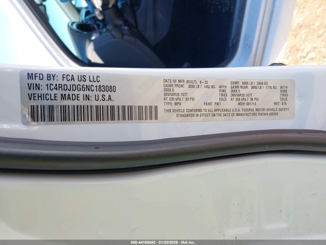 2022 Dodge Durango Gt Plus Awd მანქანა იყიდება აუქციონზე, vin: 1C4RDJDG6NC183080, აუქციონის ნომერი: 44165085