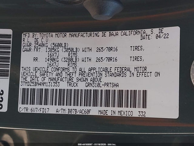 3TMDZ5BN4NM131353 Toyota Tacoma Trd Off Road