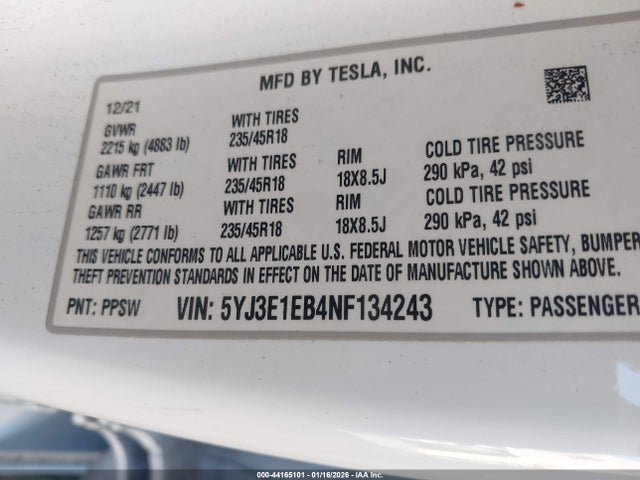 2022 TESLA MODEL 3 5YJ3E1EB4NF134243 Photo 8