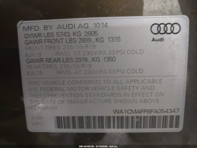 Aukcja sprzedaży 2015 Audi Q5 3.0 Tdi Premium Plus, vin: WA1CMAFP8FA054347, numer aukcji: 44165150