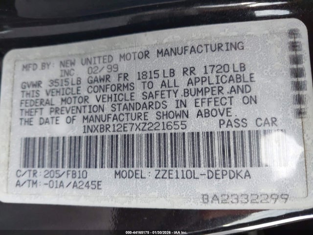 1999 TOYOTA COROLLA 1NXBR12E7XZ221655 Photo 8