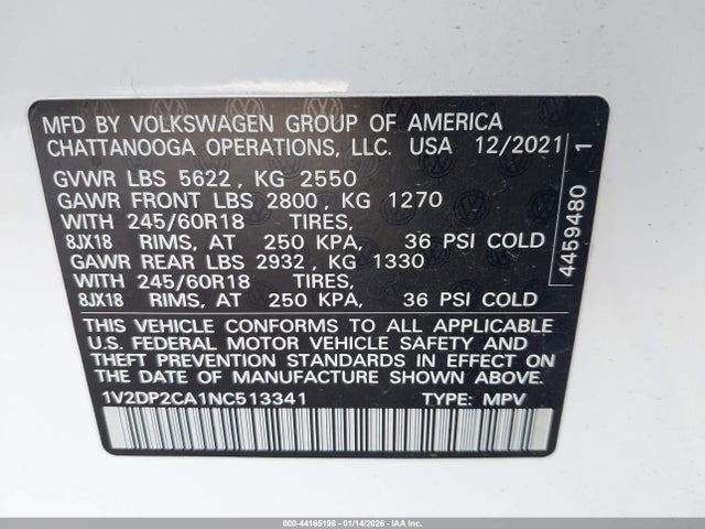 1V2DP2CA1NC513341 Volkswagen Atlas 2.0t Se