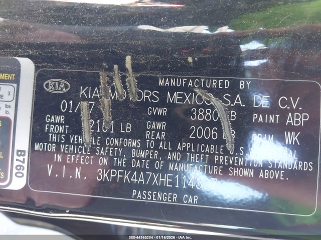 2017 Kia Forte Lx მანქანა იყიდება აუქციონზე, vin: 3KPFK4A7XHE114307, აუქციონის ნომერი: 44165204