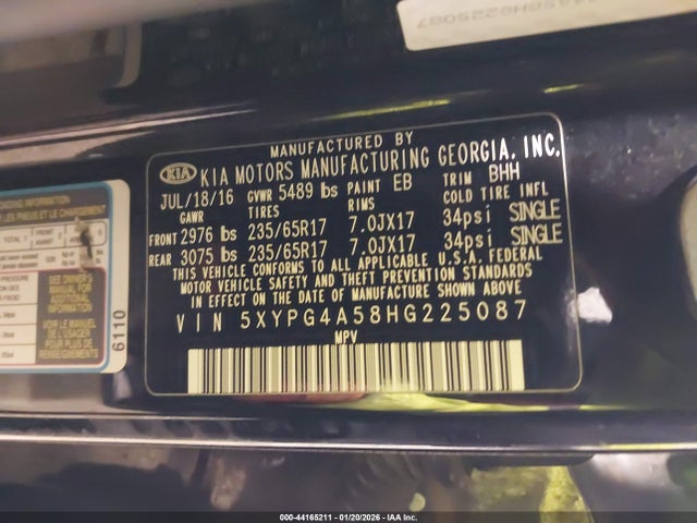 5XYPG4A58HG225087 KIA Sorento 3.3l Lx
