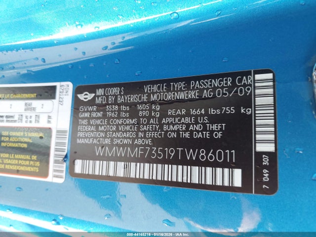 2009 MINI COOPER S WMWMF73519TW86011 Photo 8