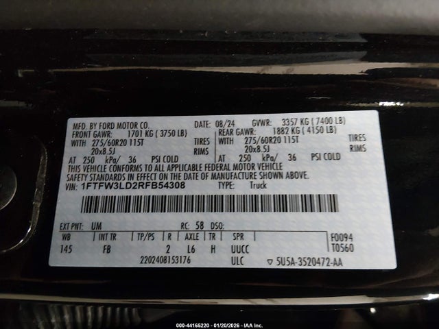 2024 Ford F-150 Xlt მანქანა იყიდება აუქციონზე, vin: 1FTFW3LD2RFB54308, აუქციონის ნომერი: 44165220