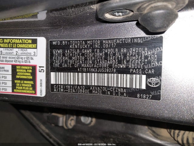4T1B11HKXJU528278 Toyota CAMRY LE
