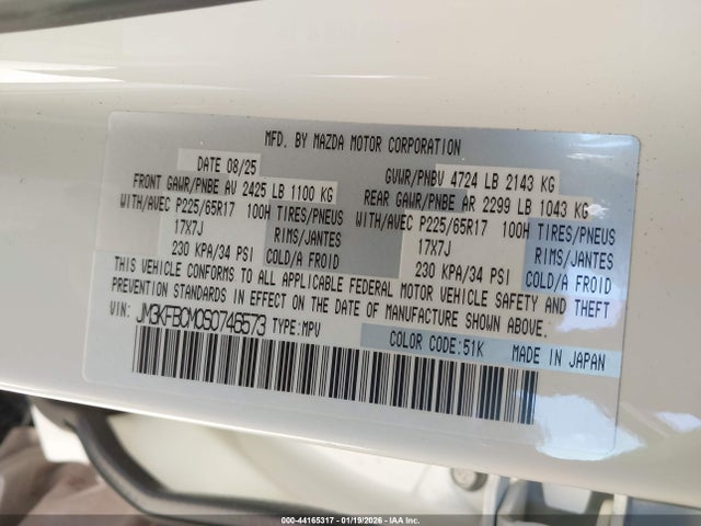 Aukcja sprzedaży 2025 Mazda Cx-5 2.5 S Preferred, vin: JM3KFBCM0S0746573, numer aukcji: 44165317