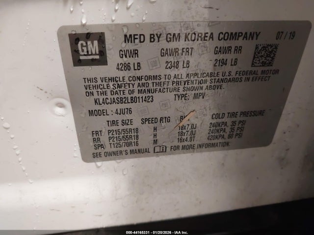 Продаж на аукціоні авто 2020 Buick Encore Fwd Preferred, vin: KL4CJASB2LB011423, номер лоту: 44165331