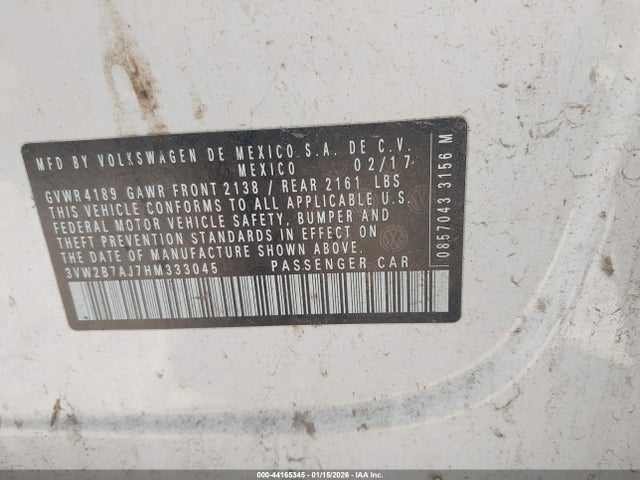 Aukcja sprzedaży 2017 Volkswagen Jetta 1.4t S, vin: 3VW2B7AJ7HM333045, numer aukcji: 44165345
