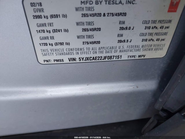 Aukcja sprzedaży 2018 Tesla Model X 100d/75d/p100d, vin: 5YJXCAE22JF087151, numer aukcji: 44165359