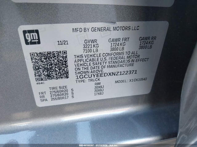 1GCUYEEDXNZ122371 Chevrolet Silverado 1500 Ltd 4wd Short Bed Rst