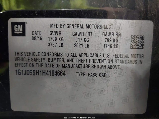 1G1JD5SH1H4104664 Chevrolet Sonic Lt Auto