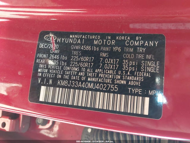 KM8J33A40MU402755 Hyundai Tucson Value