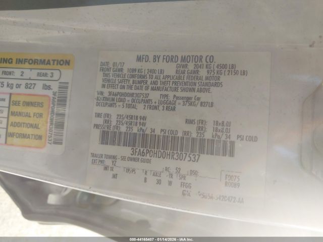 2017 FORD FUSION 3FA6P0HD0HR307537 Photo 8