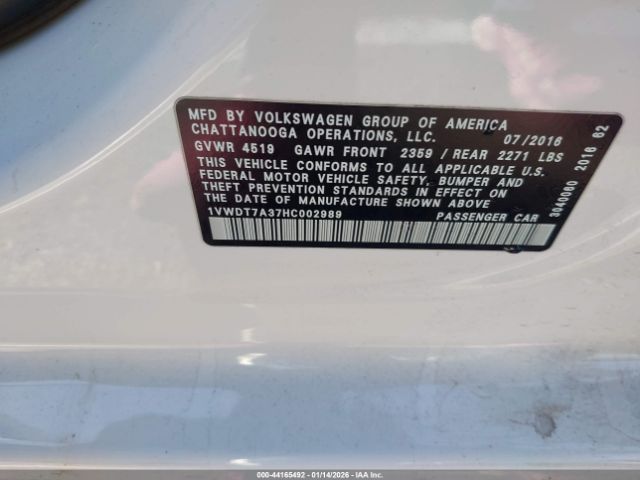 2017 VOLKSWAGEN PASSAT 1VWDT7A37HC002989 Photo 8