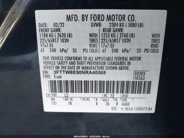 3FTTW8E90NRA40068 Ford Maverick Xlt