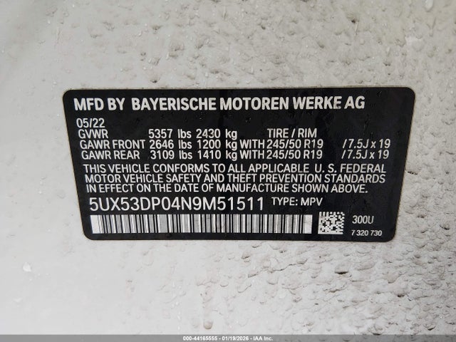 5UX53DP04N9M51511 BMW X3 Xdrive30i