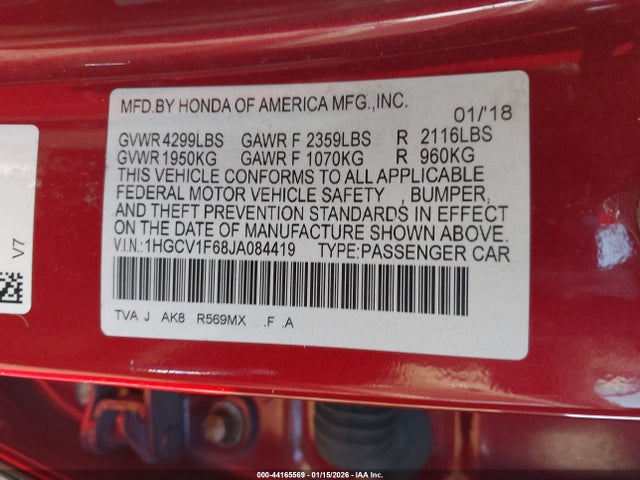 1HGCV1F68JA084419 Honda Accord Ex-l