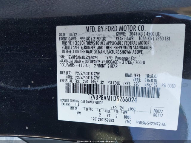 Aukcja sprzedaży 2013 Ford Mustang V6 Premium, vin: 1ZVBP8AM1D5266024, numer aukcji: 44165576