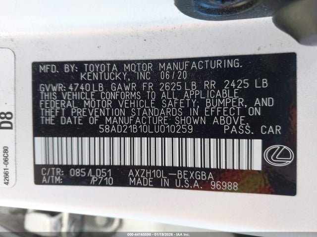 Lexus ES 300H 2020 58AD21B10LU010259 Image 9