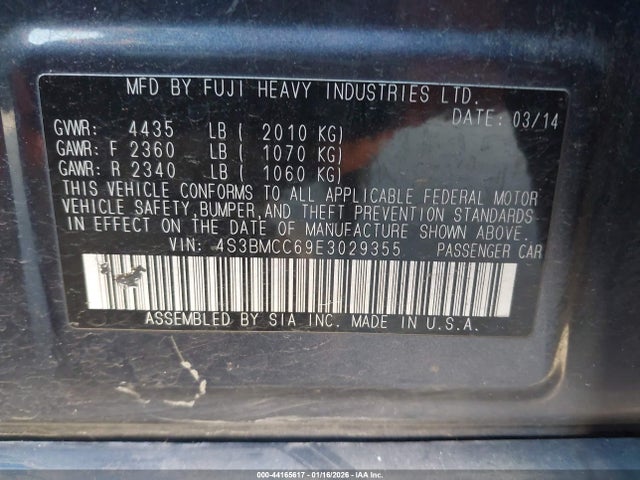 Subaru Legacy 2.5i Premium 2014 4S3BMCC69E3029355 Image 9