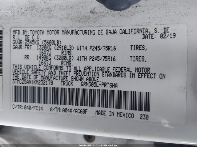 3TMCZ5AN1KM232178 Toyota Tacoma Sr5 V6
