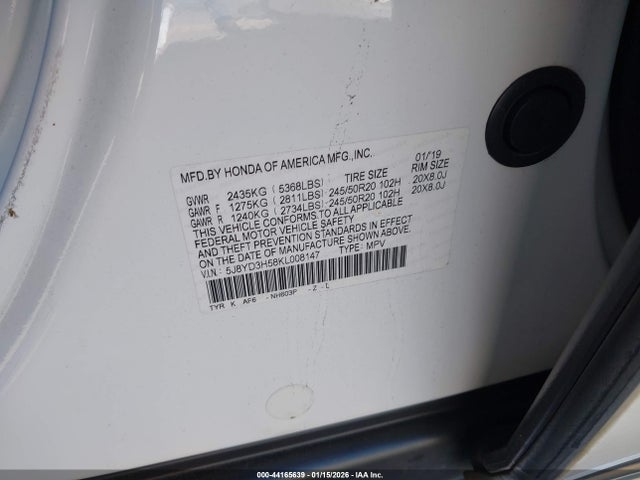 5J8YD3H58KL008147 Acura Mdx Tech Pkg