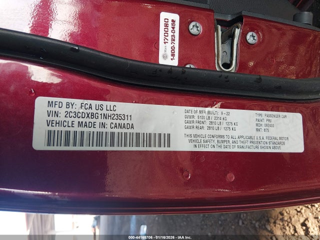 2C3CDXBG1NH235311 Dodge Charger Sxt Rwd