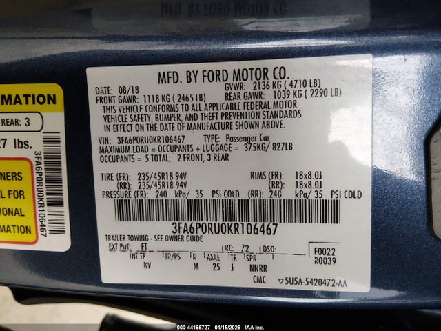 Ford Fusion Hybrid Titanium 2019 3FA6P0RU0KR106467 Image 9