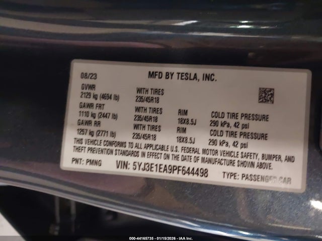 Aukcja sprzedaży 2023 Tesla Model 3 Rear-wheel Drive, vin: 5YJ3E1EA9PF644498, numer aukcji: 44165735