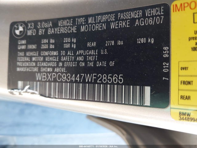 2007 BMW X3 WBXPC93447WF28565 Photo 8
