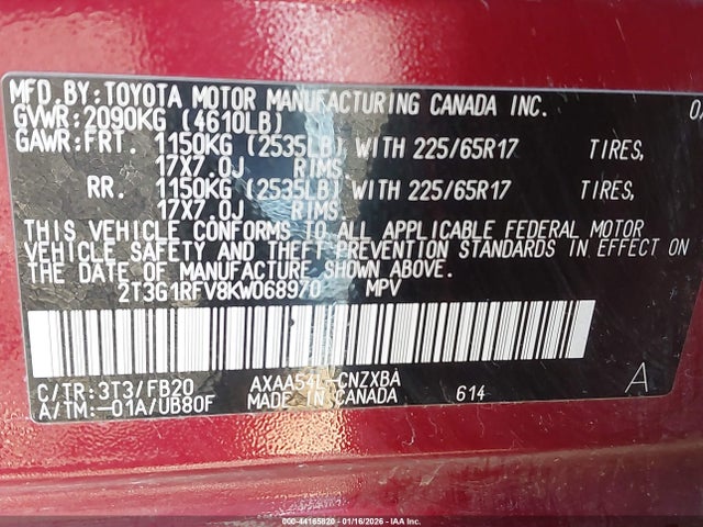 2T3G1RFV8KW068970 Toyota RAV4 LE