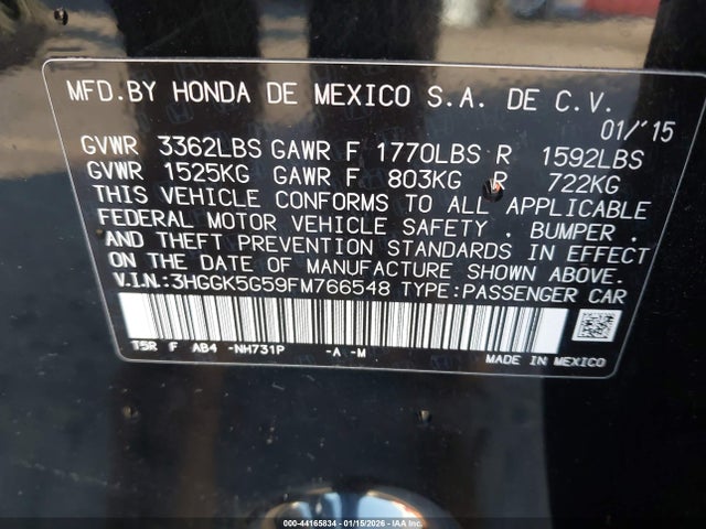 3HGGK5G59FM766548 Honda FIT LX