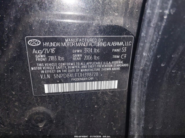 5NPD84LF1JH398728 Hyundai Elantra Value Edition