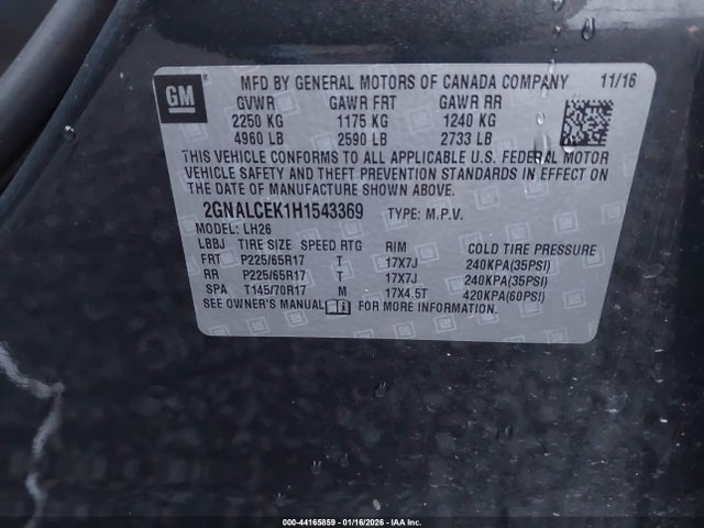 Chevrolet EQUINOX LT 2017 2GNALCEK1H1543369 Image 9
