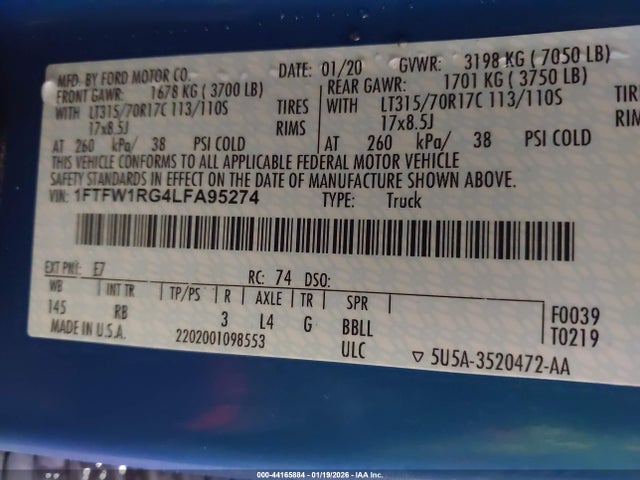 Ford F-150 Raptor 2020 1FTFW1RG4LFA95274 Image 9