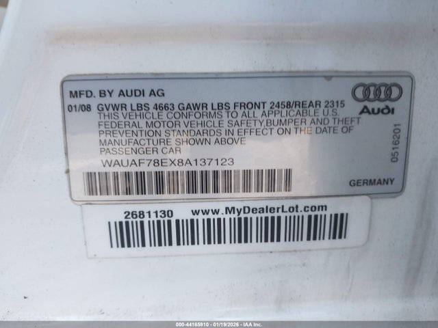 2008 AUDI A4 WAUAF78EX8A137123 Photo 8