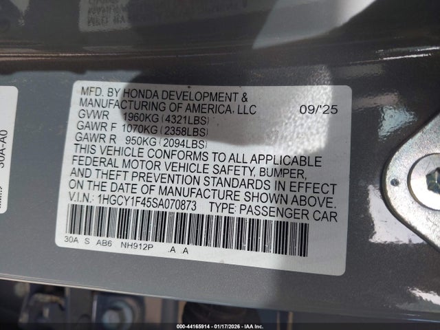 1HGCY1F45SA070873 Honda ACCORD SE