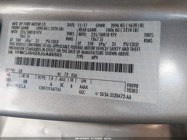 1FMCU0HD5JUA86503 Ford ESCAPE SEL