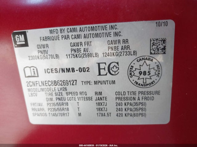 2011 CHEVROLET EQUINOX 2CNFLNEC8B6269127 Photo 8