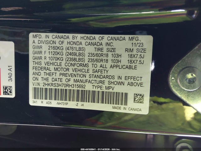 2HKRS3H70RH315692 Honda Cr-v Ex-l 2wd