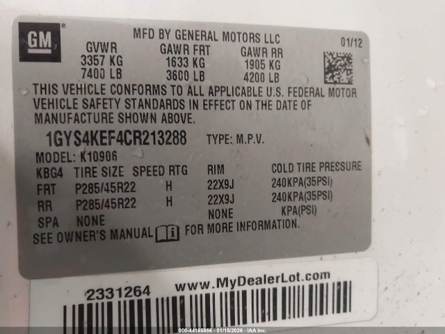 2012 CADILLAC ESCALADE ESV 1GYS4KEF4CR213288 Photo 8