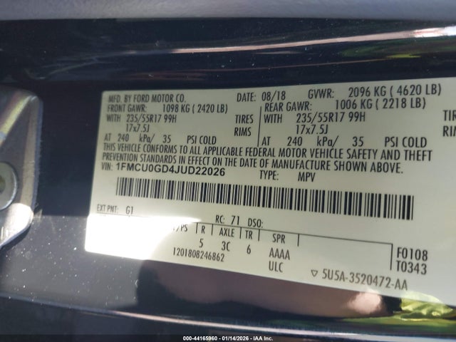 Ford ESCAPE SE 2018 1FMCU0GD4JUD22026 Image 9