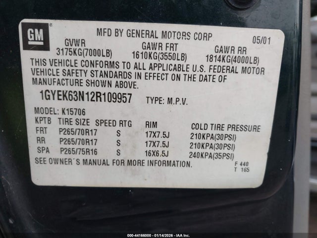 2002 CADILLAC ESCALADE 1GYEK63N12R109957 Photo 8