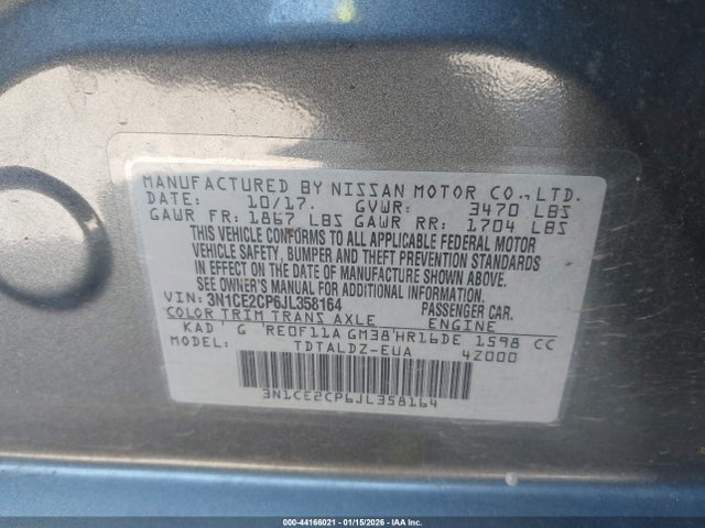 3N1CE2CP6JL358164 Nissan Versa Note Sv