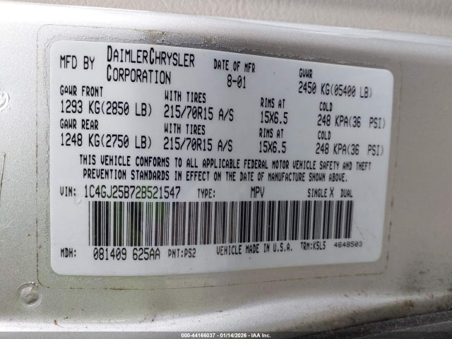 2002 CHRYSLER VOYAGER 1C4GJ25B72B521547 Photo 8