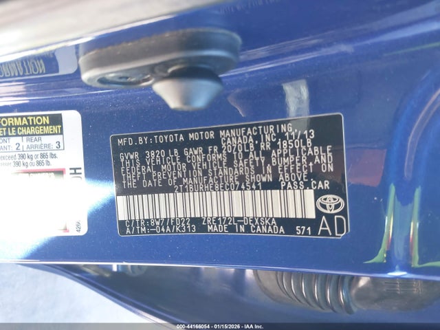 Aukcja sprzedaży 2014 Toyota Corolla S Plus, vin: 2T1BURHE8EC074541, numer aukcji: 44166054